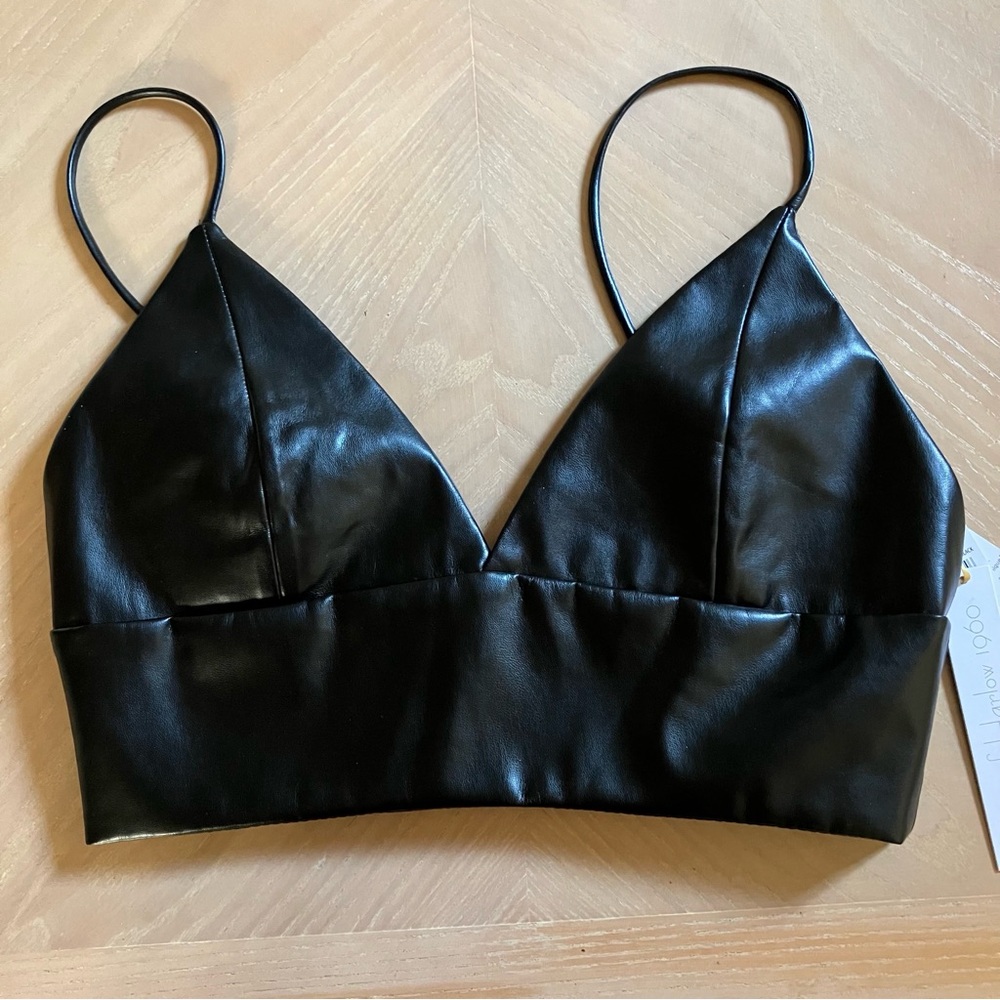 HOUSE OF HARLOW 1960 Black Vegan Leather Bralette Crop Top 10 nwt